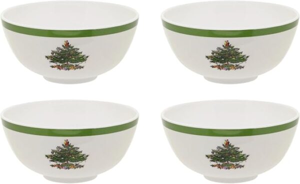 💬 🎄🍲🍨🎁Spode Christmas Tree Bowls 🎅🏼 Set of 4 🎉 Perfect for soups, desserts & holiday dishes 🍽️ Durable, dishwasher safe