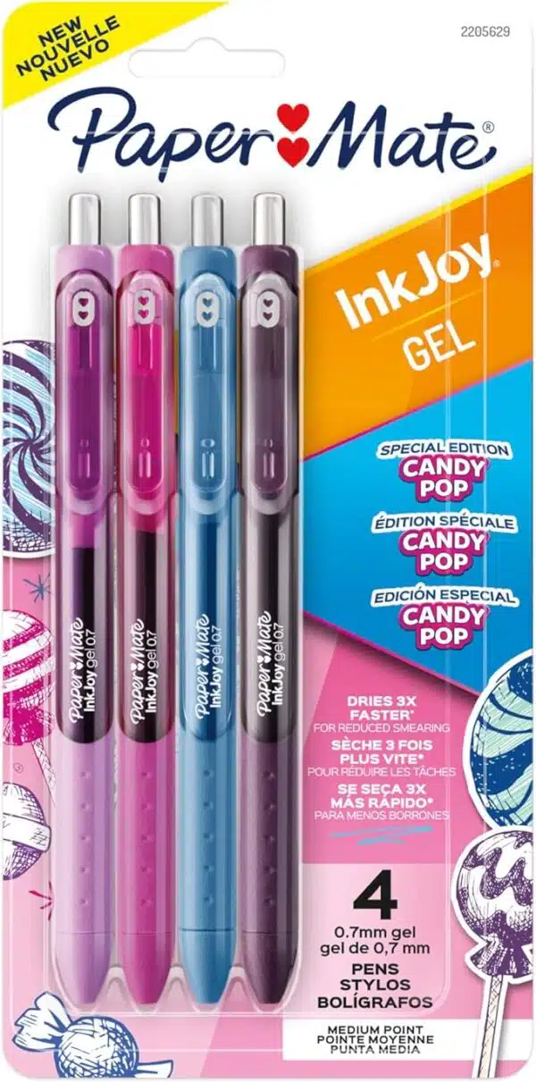 💬 🍭Experience smooth writing with Paper Mate InkJoy Gel Pens! 🖊️🌈 Vibrant Candy Pop Colors, retractable design, 0.7mm medium point. Save 67% with 4-count pack!