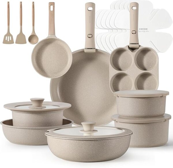 💬 Get 67% off 🍳 23pcs detachable handle nonstick cookware set 🚐 RV & induction safe 🍽️ Taupe color 🧼 Dishwasher safe 💰'