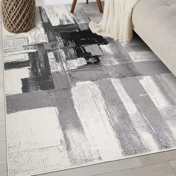 💬 🔥 75% OFF 🔥 Elevate your space with our Contemporary Modern Abstract Area Rug 🏠 3' 3 x 5' in sleek black 🖤 Limited time only! 💸