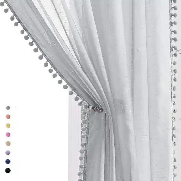 💬 💥Pimp your windows with Pompom Sheer Curtains! 💤72 Light Grey Linen Texture Panels add class to your Bedroom, Living Room, or Office 🤩 Get 68% off - today only!